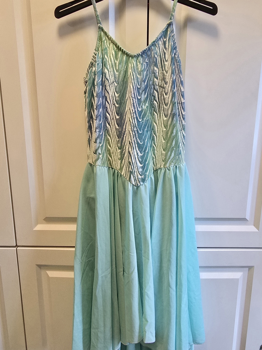 Blasia Blue/Green Textured High-Low Dance Lyrical Dress Mermaid Sheer Skirt AM
